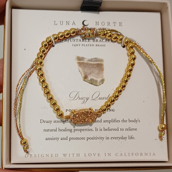 LUNA NORTE DRUSY QUARTZ  ADJUSTABLE BRACELET ONE SIZE FITS ALL NEW IN BOX - Picture 1 of 13